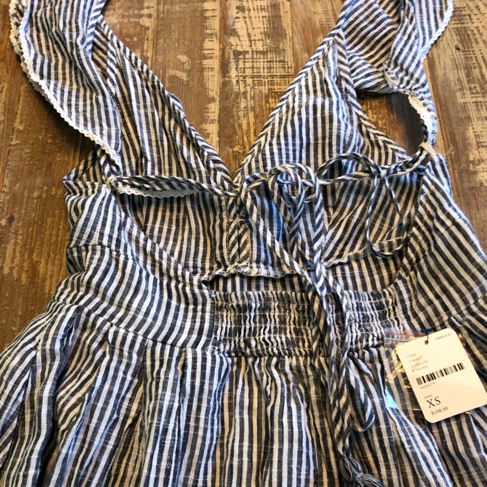 NWT Free People Striped Ruffle Tie Open Back Dress - Picture 8 of 8